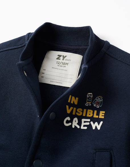 Blouson bomber en coton peigné avec imprimé Bleu foncé 4 - vertbaudet enfant 