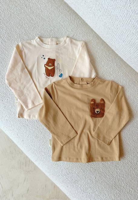 Bébé-T-shirt, sous-pull-T-shirt-Lot de 2 t-shirts bébé manches longues moka