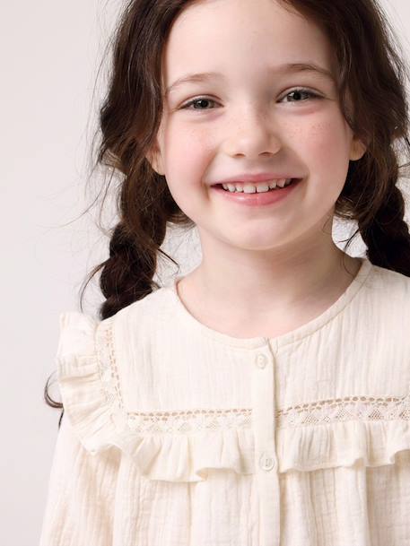 Chemise manches longues fille bleu ardoise+rose poudré+vanille 15 - vertbaudet enfant 