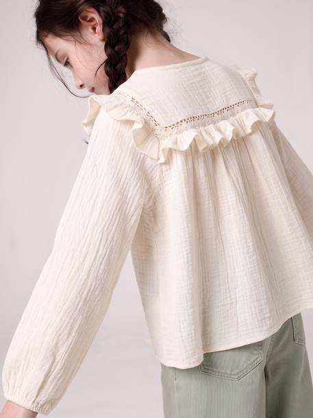 Chemise manches longues fille bleu ardoise+rose poudré+vanille 20 - vertbaudet enfant 