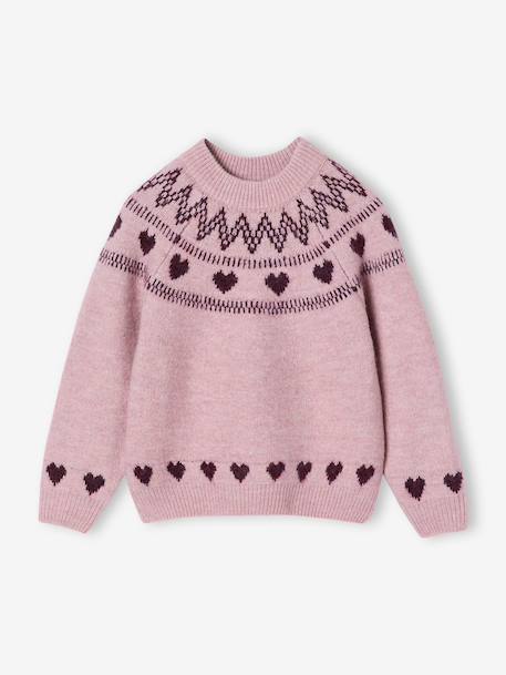Pull fille manches longues col rond rose pâle+vert sauge 1 - vertbaudet enfant 
