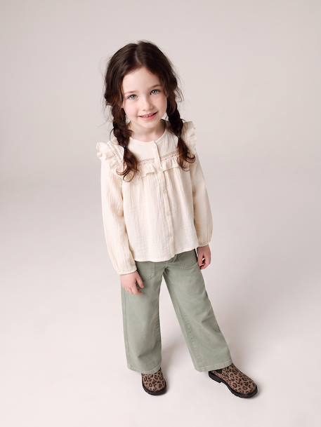 Chemise manches longues fille bleu ardoise+rose poudré+vanille 19 - vertbaudet enfant 