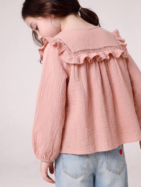 Chemise manches longues fille bleu ardoise+rose poudré+vanille 13 - vertbaudet enfant 
