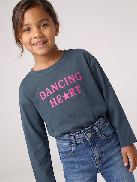 T-shirt manches longues fille encre+rose pâle+vert 2 - vertbaudet enfant 