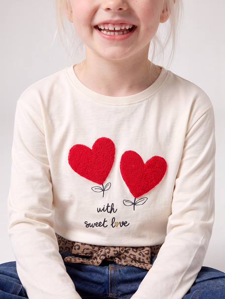 T-shirt manches longues fille écru+rose poudré 2 - vertbaudet enfant 