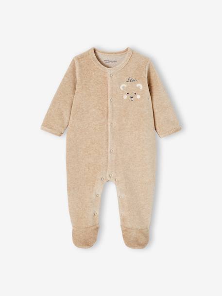 Pyjama bébé mixte velours animal personnalisable beige chiné+gris chiné 7 - vertbaudet enfant 