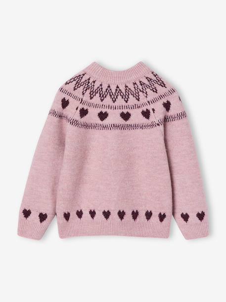 Pull fille manches longues col rond rose pâle+vert sauge 2 - vertbaudet enfant 