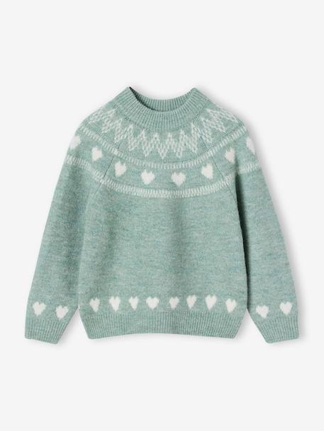 Pull fille manches longues col rond rose pâle+vert sauge 4 - vertbaudet enfant 