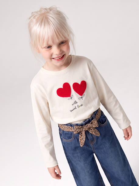 T-shirt manches longues fille écru+rose poudré 1 - vertbaudet enfant 