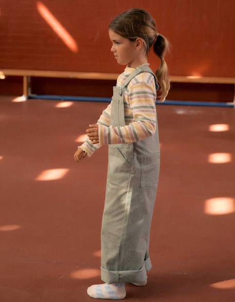 Salopette en sergé à jambe large Vert 2 - vertbaudet enfant 