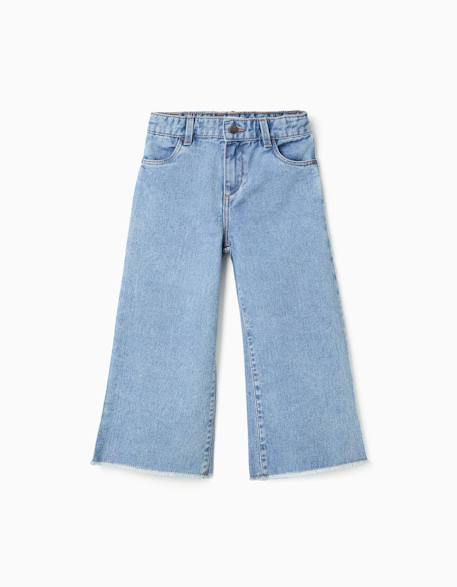 Jean à jambe large et ourlets effilochés Bleu 2 - vertbaudet enfant 