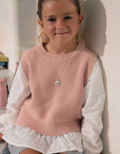 Fille-Pull bi-matière en maille et coton