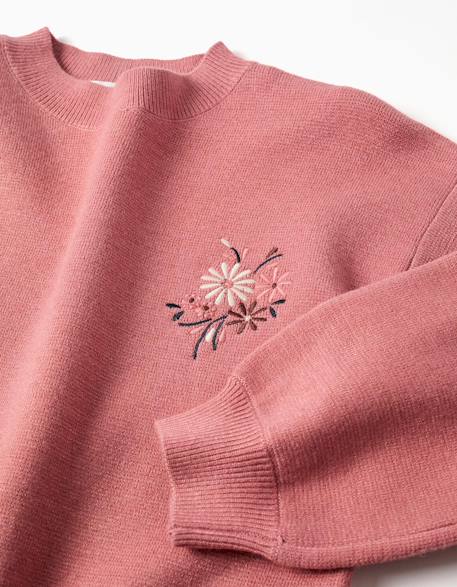 Pull en maille avec fleurs brodées Rose 4 - vertbaudet enfant 