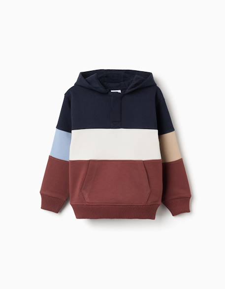Sweat en molleton à capuche et blocs de couleur Marron 2 - vertbaudet enfant 