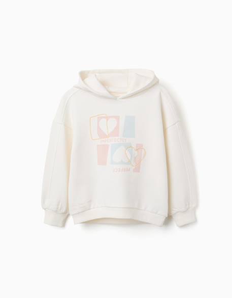 Sweat en coton à capuche avec imprimé cœur Blanc 2 - vertbaudet enfant 