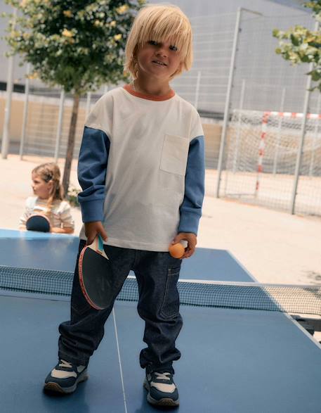 T-shirt en coton à manches longues avec poche Bleu 1 - vertbaudet enfant 