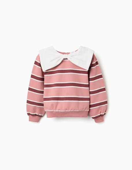 Sweat à rayures avec col en forme de nœud Rose 2 - vertbaudet enfant 