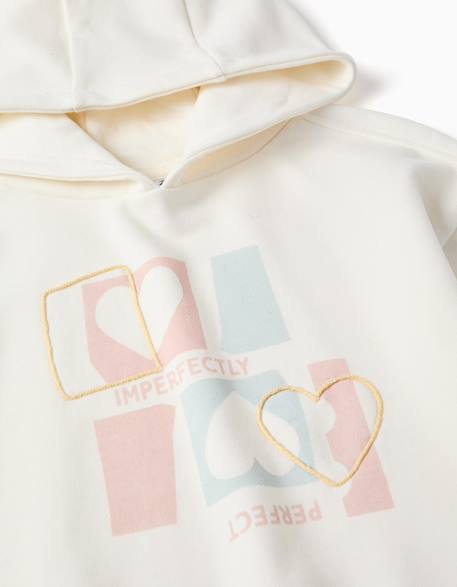 Sweat en coton à capuche avec imprimé cœur Blanc 4 - vertbaudet enfant 