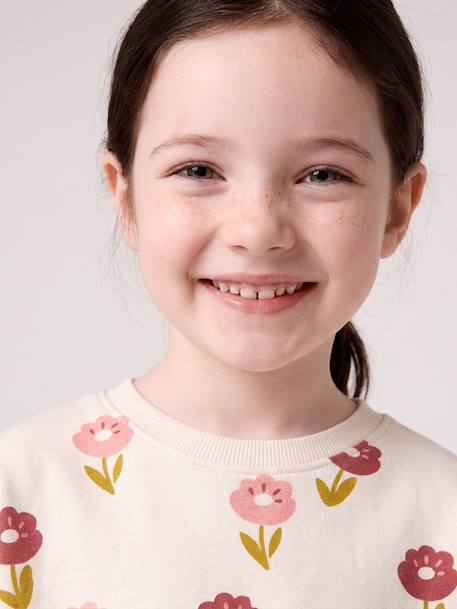 Sweat fille col rond écru+ivoire+rose pâle+taupe 2 - vertbaudet enfant 