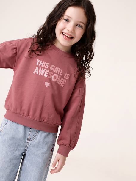 Sweat fille col rond mauve+rose pâle 2 - vertbaudet enfant 