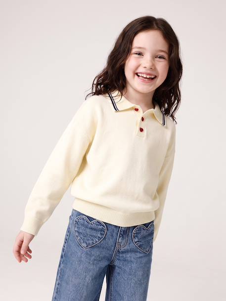 Pull polo fille manches longues écru 2 - vertbaudet enfant 