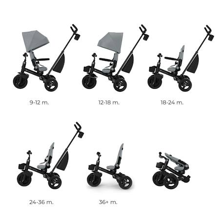 Tricycle Kinderkraft AVEO 2 PLUS Évolutif 6 Configurations avec Siège 360° CLICK&TWIST, Position Allongée et Pliage Rapide Beige+Gris+Rose+Vert 8 - vertbaudet enfant 