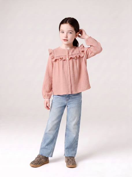 Jean droit fille bleu clair+bleu moyen 2 - vertbaudet enfant 