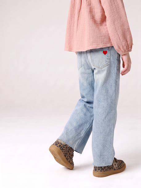 Jean droit fille bleu clair+bleu moyen 8 - vertbaudet enfant 