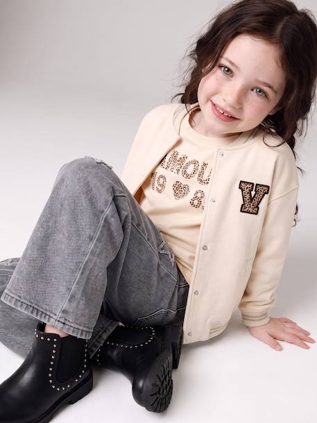 Sweat style teddy fille en molleton beige+gris chiné+marine 2 - vertbaudet enfant 
