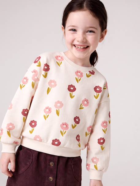 Sweat fille col rond écru+ivoire+rose pâle+taupe 1 - vertbaudet enfant 