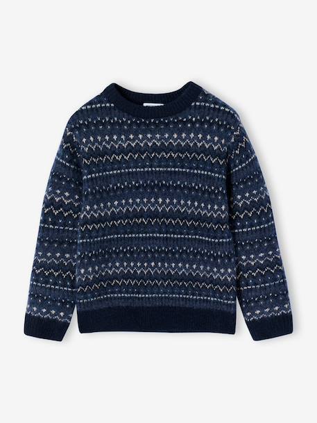 Pull jacquard garçon col rond marine 4 - vertbaudet enfant 