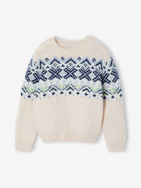 Pull jacquard garçon col rond blanc 1 - vertbaudet enfant 