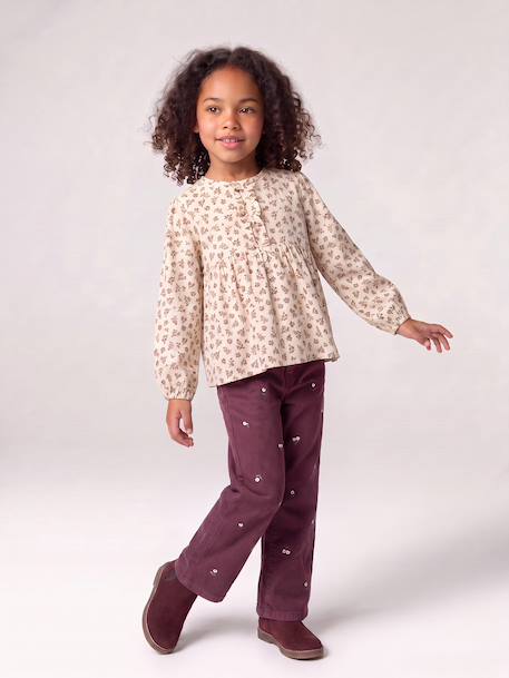 Pantalon mom fille brodé prune+rose poudré+vert de gris 2 - vertbaudet enfant 