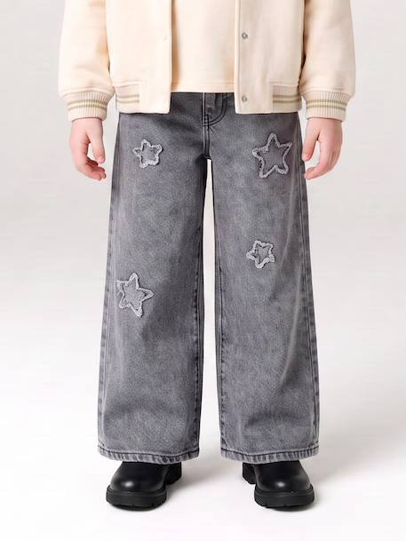 Jean large fille étoiles bleu clair+denim gris 7 - vertbaudet enfant 