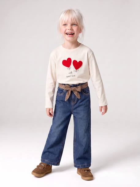 Jean large paperbag fille bleu foncé+bleu moyen 2 - vertbaudet enfant 