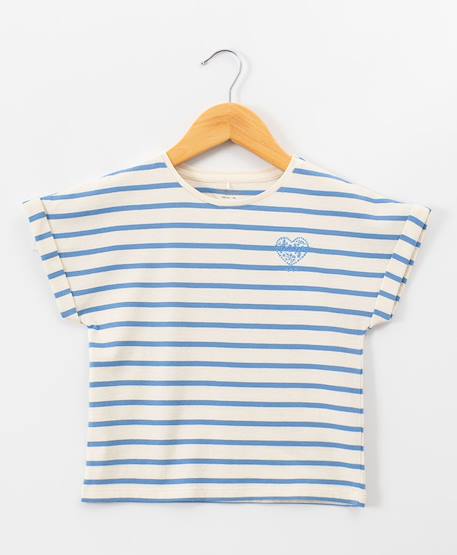 Fille-T-shirt, sous-pull-Mariniere manches courtes 100% coton fille