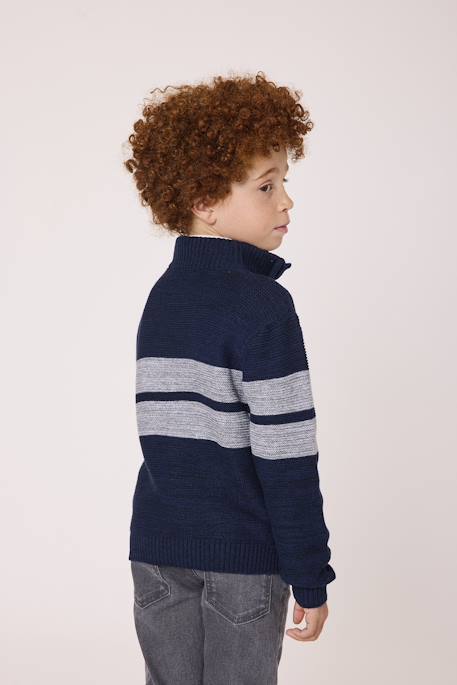 Pull 100% coton garçon Indigo chine raye gris chine 3 - vertbaudet enfant 