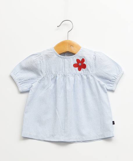 Ensemble tunique + leggings 100% coton bébé fille Fond blanc casse raye bleu 4 - vertbaudet enfant 
