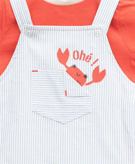 Ensemble salopette + haut 100% coton bébé garçon Fond blanc casse raye bleu 2 - vertbaudet enfant 
