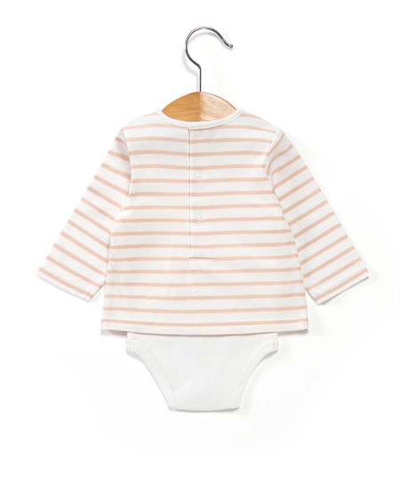 Body manches longues bébé Fond naturel raye peche clair 2 - vertbaudet enfant 
