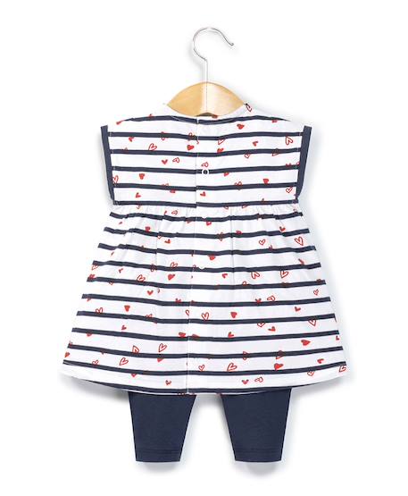 Ensemble robe + bas 100% coton bébé fille Fond blanc raye indigo 2 - vertbaudet enfant 