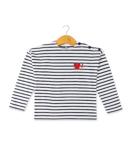 Fille-T-shirt, sous-pull-Mariniere manches longues 100% coton fille