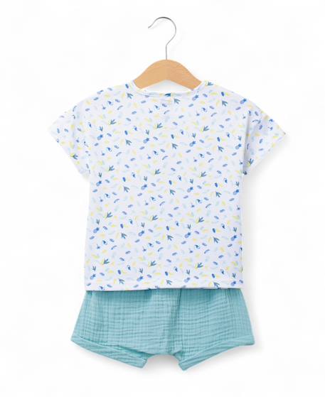 Ensemble short + haut 100% coton bébé garçon Imprime bleu fond blanc casse 2 - vertbaudet enfant 