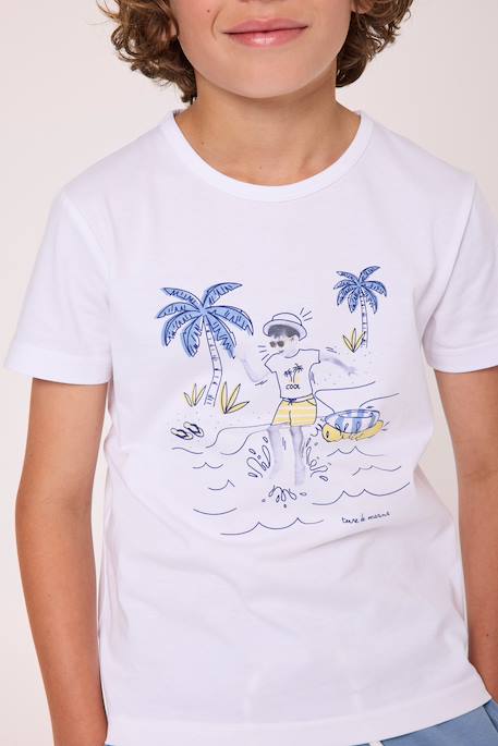 T-shirt manches courtes garçon Fond blanc imprime bleu 2 - vertbaudet enfant 