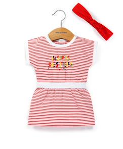 Bébé-Robe, jupe-Ensemble robe + bandeau 100% coton bébé fille