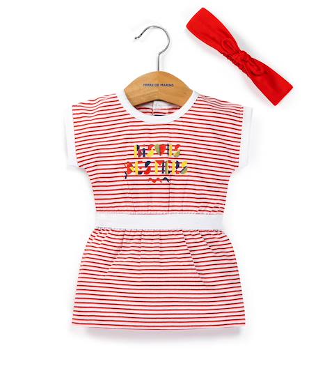 Bébé-Ensemble robe + bandeau 100% coton bébé fille
