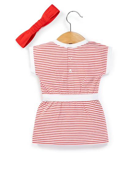 Ensemble robe + bandeau 100% coton bébé fille Fond blanc raye rouge 2 - vertbaudet enfant 