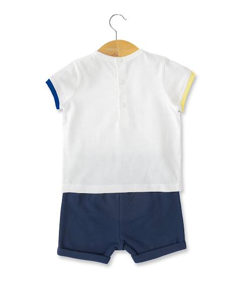 Ensemble short + haut 100% coton bébé garçon Fond naturel raye bleu 4 - vertbaudet enfant 