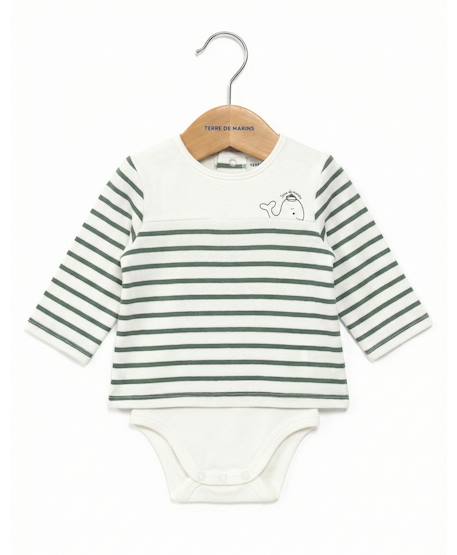 Body manches longues bébé Fond naturel raye kaki 3 - vertbaudet enfant 