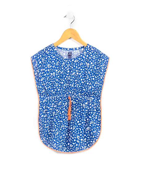 Robe manches courtes fille Fond blanc imprime bleu 1 - vertbaudet enfant 